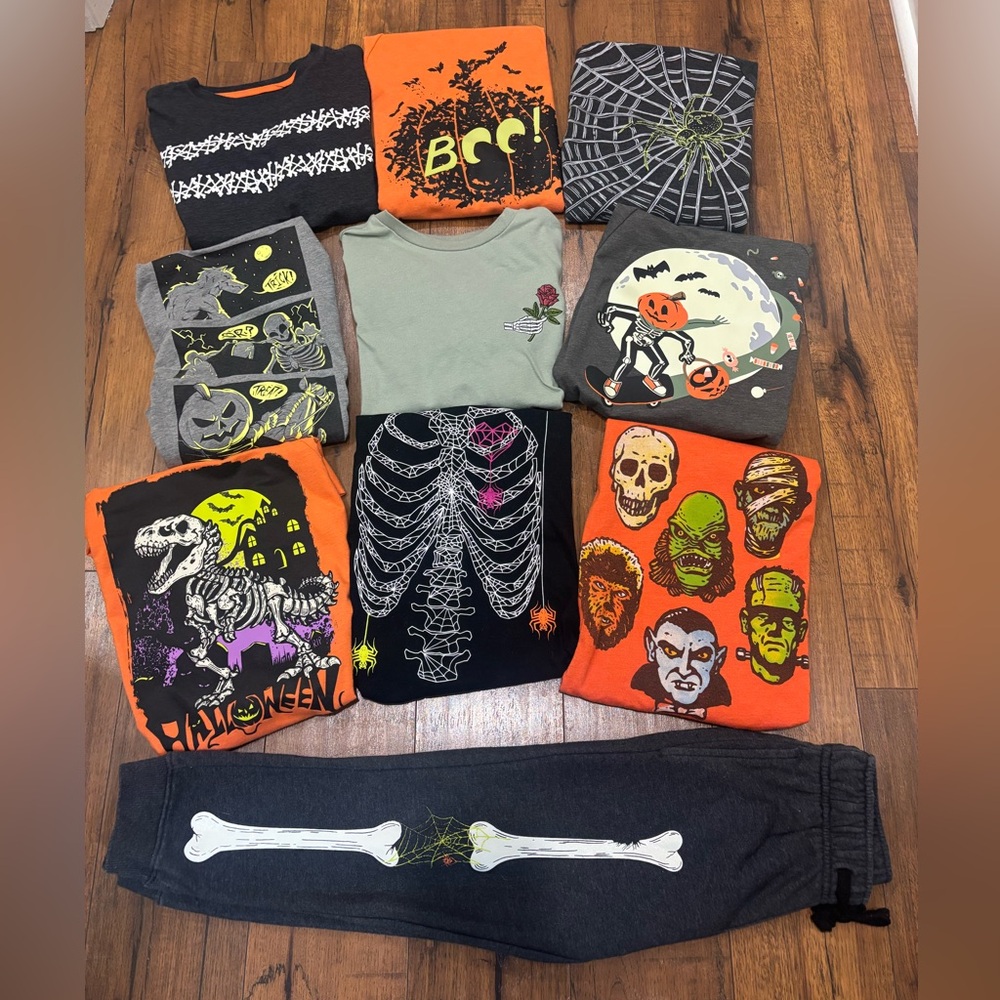Cat & Jack Halloween Long Sleeve Shirt Bundle Skeleton Spider Boys XS 4/5